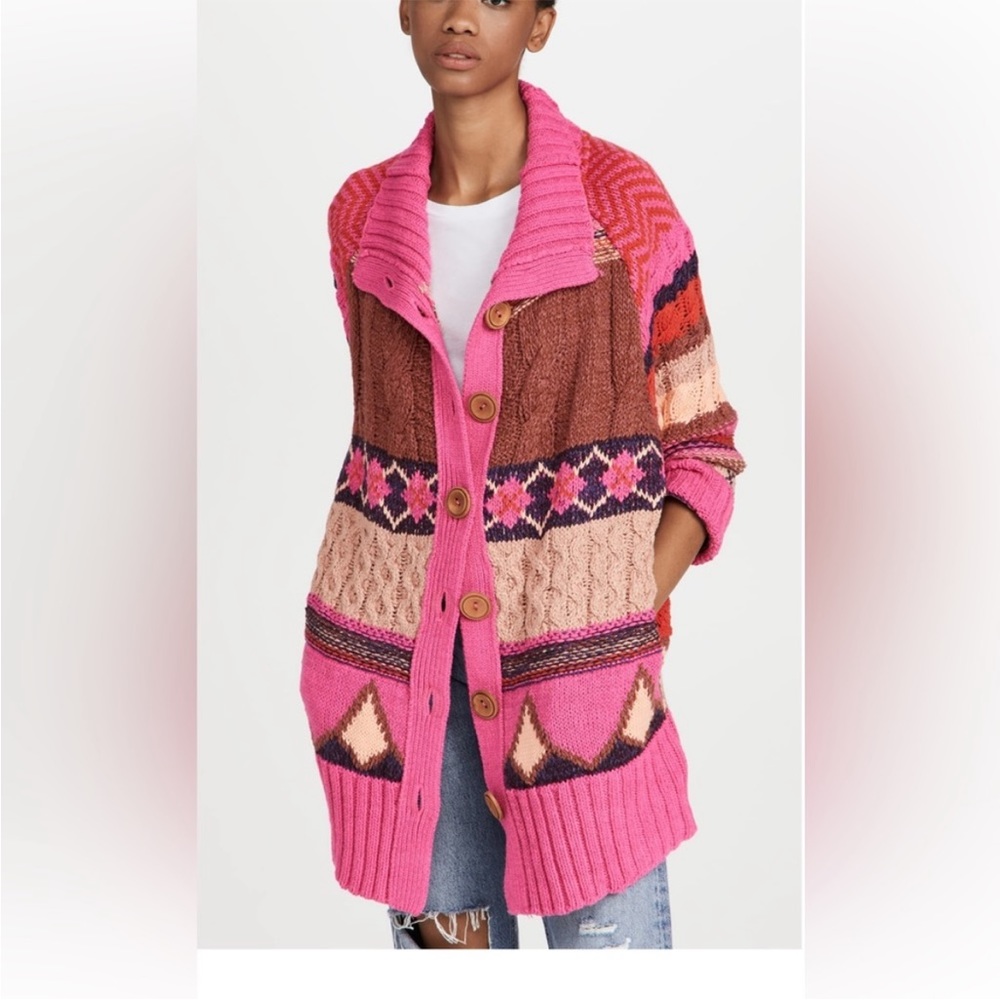 Free People Pink and Brown Knit Cardigan